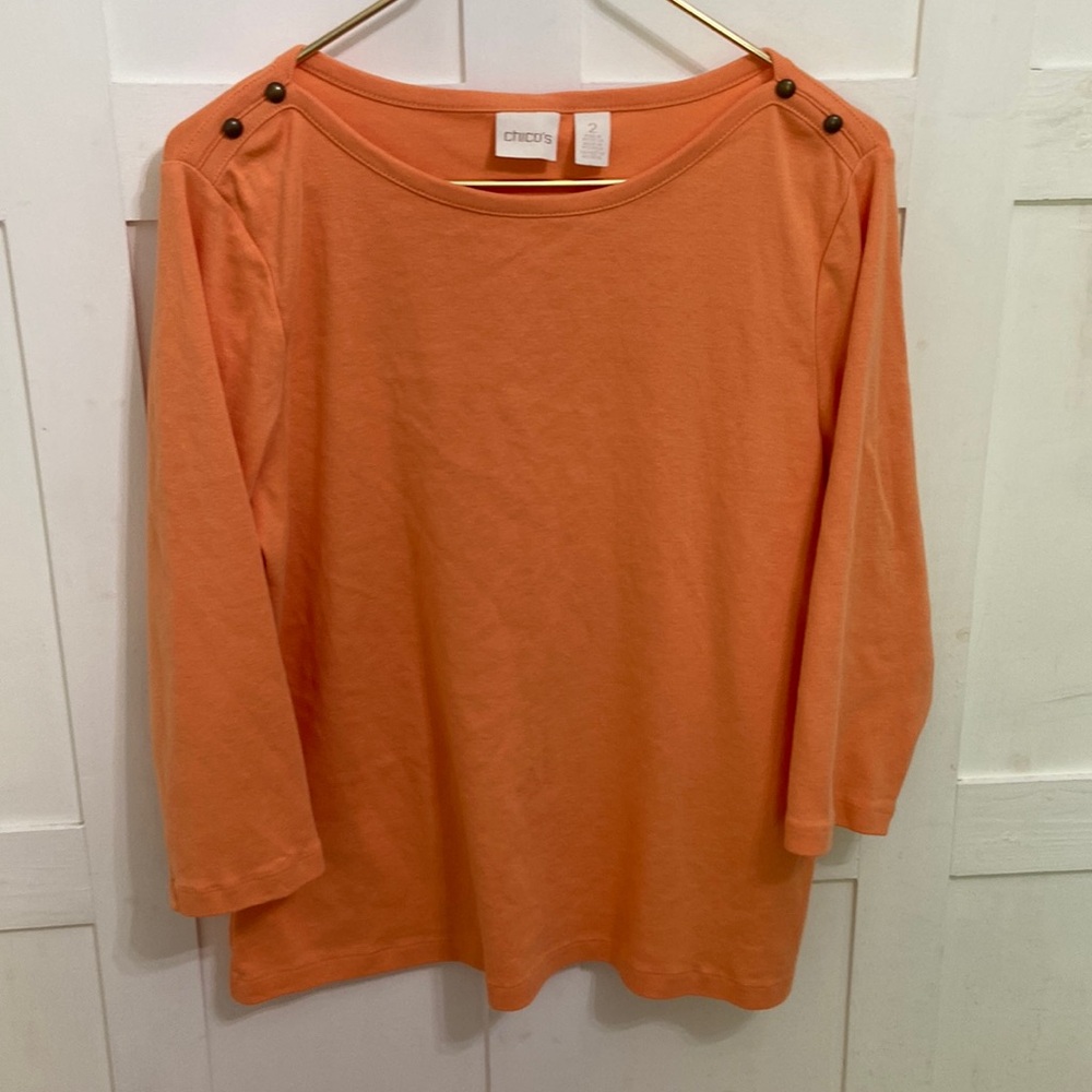 Chico’s Boat Neck Orange 3/4 Sleeve Women’s T-Shirt Size 2 Large